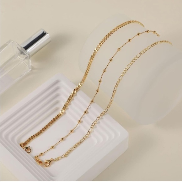 GOLD 14k Gold Plated 3pc Chain Anklets - Picture 2 of 3